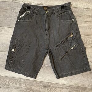 Y2k FOX JEANS Men's Cargo Shorts 34 - 38 Casual Black Denim Ace Spaces Zippers